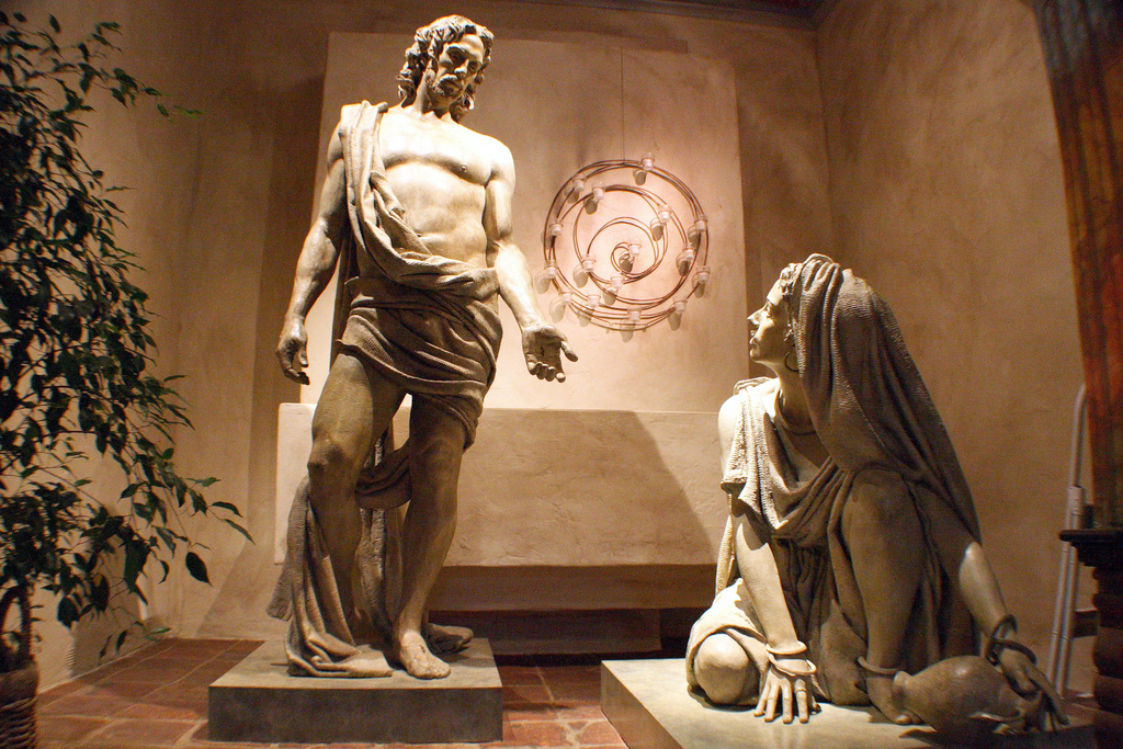 Jesus and Mary Magdalene by Bruce Wolfe in the Mission Santa Barbara