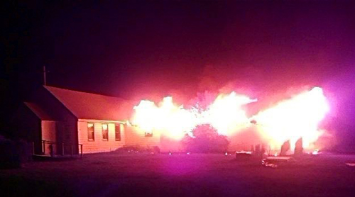 An image from the fire that destroyed St. James Episcopal Church in Cannon Ball, ND